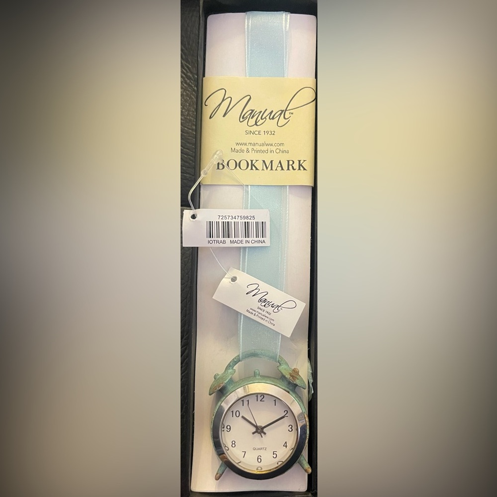 NWT Manual Brand (since 1932) Bookmark with ribbon detail and 3D clock design